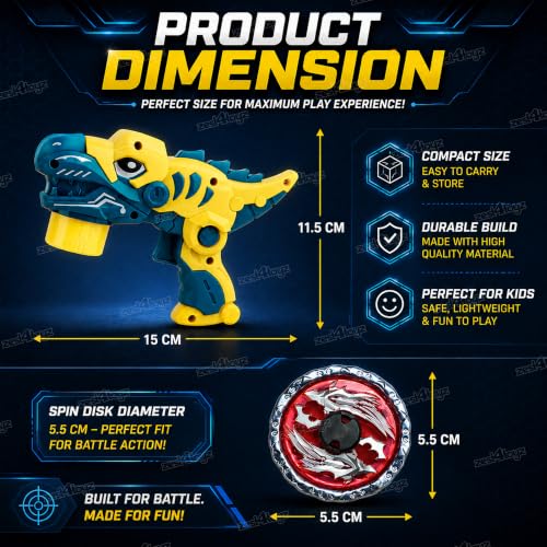 Image of Zest 4 Toyz Dino Gyro Attack Launcher Toy Set for Kids | Spinning Battle Tops with Gun Launcher | Light & Action Fighting Game | Multiplayer Fun Toy Gift for Boys & Girls 6+ Years (Yellow)