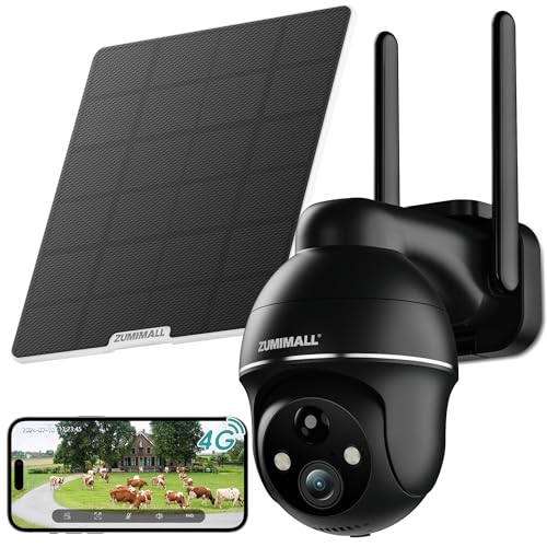 ZUMIMALL 4G LTE Cellular Solar Security Cameras Wireless Outdoor, 3MP