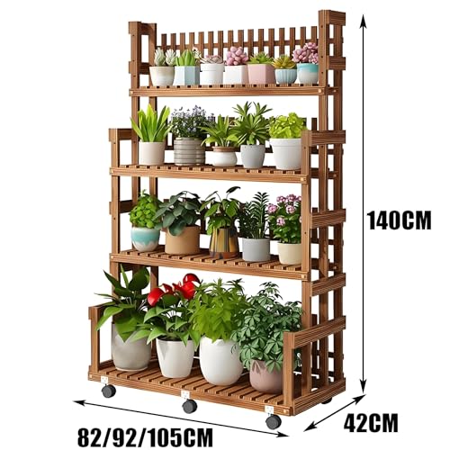 4-Tier Wooden Plant Stand, 90 cm Schowek na drabinę do użytku na zewnątrz, wytrzymały stojak na kwiaty z drewna sosnowego z drenażem do wystroju ogrodu domowego, ekologiczny naturalny design