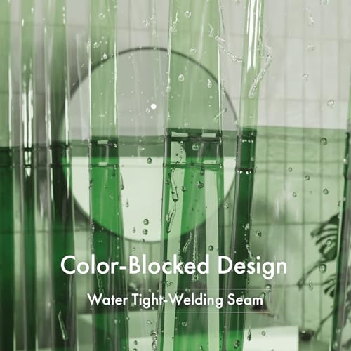Image of AmazerBath 100% EVA Shower Curtain Liner, 72 x 72 Inches Heavy Duty Shower Curtain and Liner 2-in-1 with 3 Clear Stones and 12 Brass Grommets, Color Block Soft Shower Liner - Mint Green & Pine Green