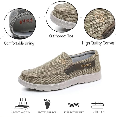 Men's Canvas Casual Flat Loafers Lightweight Walking Outdoor Breathable Cushioning Wide Toe Mesh Camping Shoes2