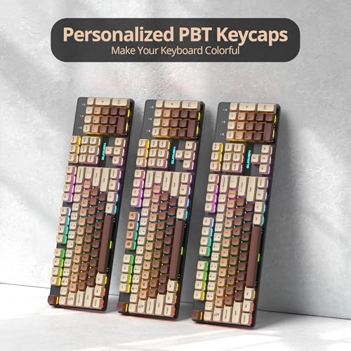 Image of Ussixchare Full Size Mechanical Keyboard, Creamy Keyboard with Number Pad, 104 Keys Wired Gaming Keyboard with Red Switch, RGB Backlit for PC Laptop