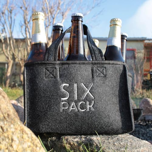 com-four® 2X Flaschentasche - Getränkehalter aus Filz für 6 Flaschen - Faltbare Filztasche mit Henkeln für Getränke - 6er-Träger für Flaschen bis 0,5 l - Herrenhandtasche (2 Stück - Sixpack)