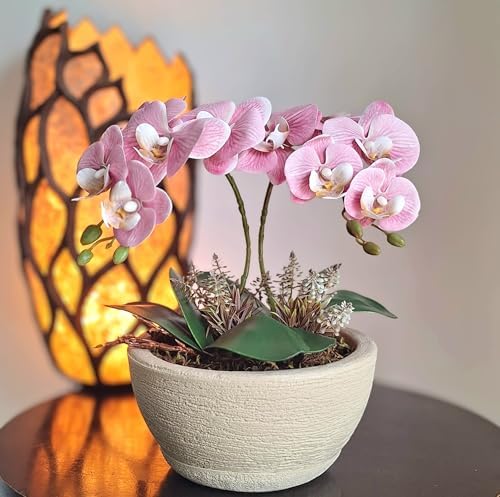 Orquídeas- Arranjo Cedro com orquídeas artificiais em tons suaves...