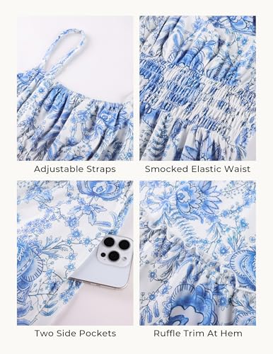 Image of GRACE KARIN Summer Dresses for Women 2026 Vacation,Smocked Floral Maxi Dress,Boho Beach Sundress with Pocket Fashion Clothing