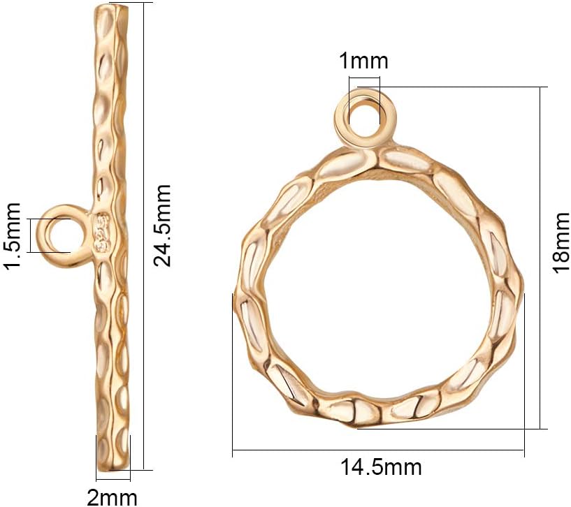 BENECREAT 10 Sets 18K Gold Plated Toggle Clasp Connectors for Necklace Bracelet Jewelry Making - Twist Round, aboout 18x15mm - Image 3