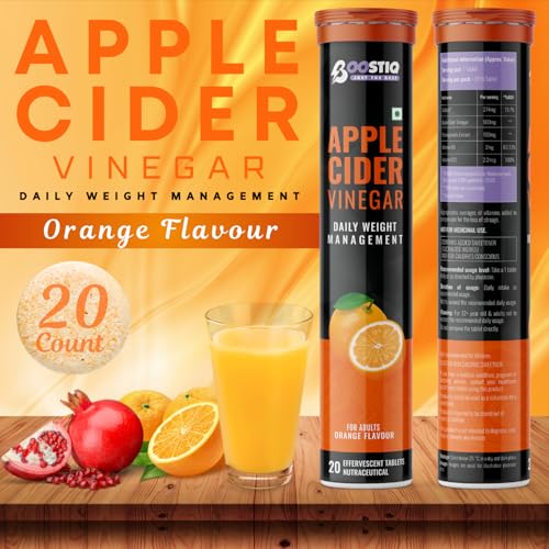 Image of Apple Cider Vinegar Effervescent Tablets | Daily Weight Management | Orange Flavour | Vitamin B6 & B12 For Refreshing Detox & Metabolism Boost | No added Sugar | 20 count (Pack of 1)