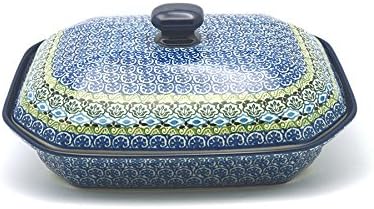 Polish Pottery Baker - Rectangular Covered - Large - Tranquility