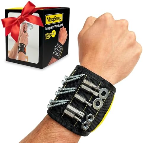 MagSnap Magnetic Wristband by Wrap-It Storage – Black – Great Father Gift Wrist Magnet Tool Belt and Screw Holder