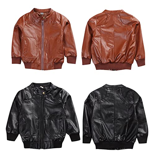 Kids Baby Boy Coats Outerwear Toddler Leather Jackets Fall Winter Clothes Long Sleeve Fashion Top (Brown, 9-10 Years)3