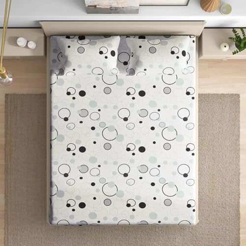 Image of Wakefit Cotton Fitted Bedsheet | 200 TC Elastic Solid Fitted Sheet, Double Bed Bedsheet with 2 Pillow Covers | Bubbles - 72X48 Inches,White
