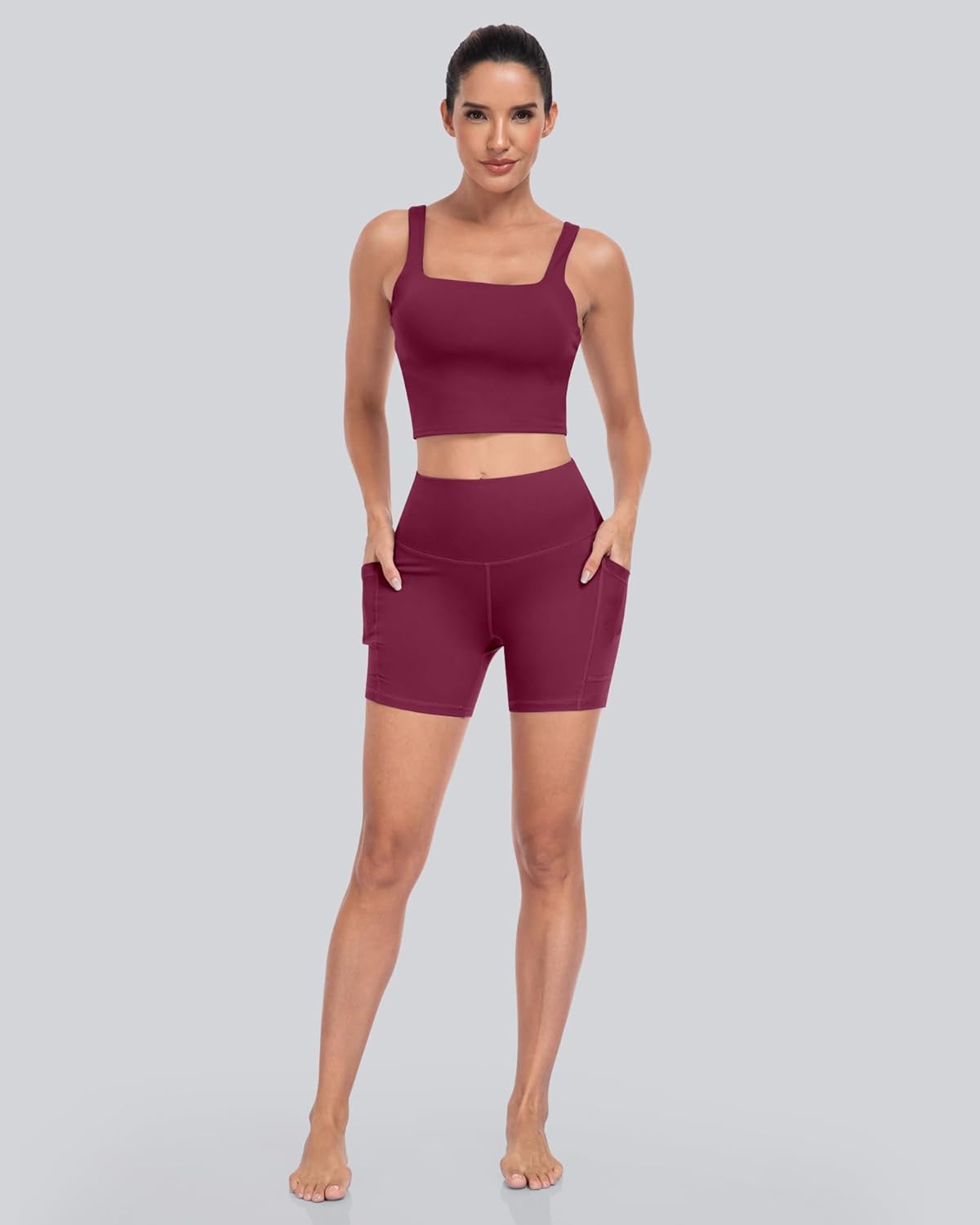 CHRLEISURE 6 Packs Womens Biker Shorts with Pocket, 5 Inch High Waisted Tummy Control Spandex Yoga Workout Shorts - Image 2