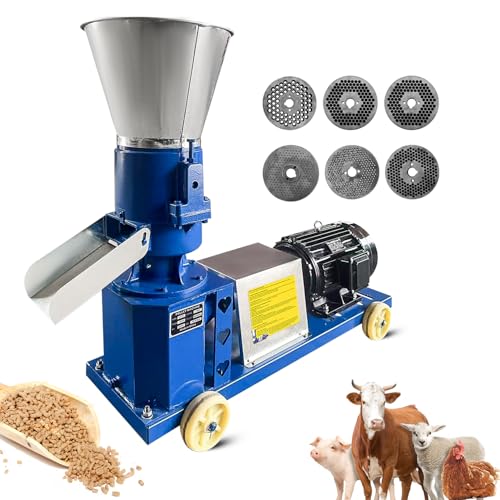 Dewinston 220V Feed Pellet Mill Machine with 4 Head Rollers 2.5/3/4/5/6/8mm Feed Pelletizer for Chicken Duck Poultry Livestock Farm Animal 5.5KW