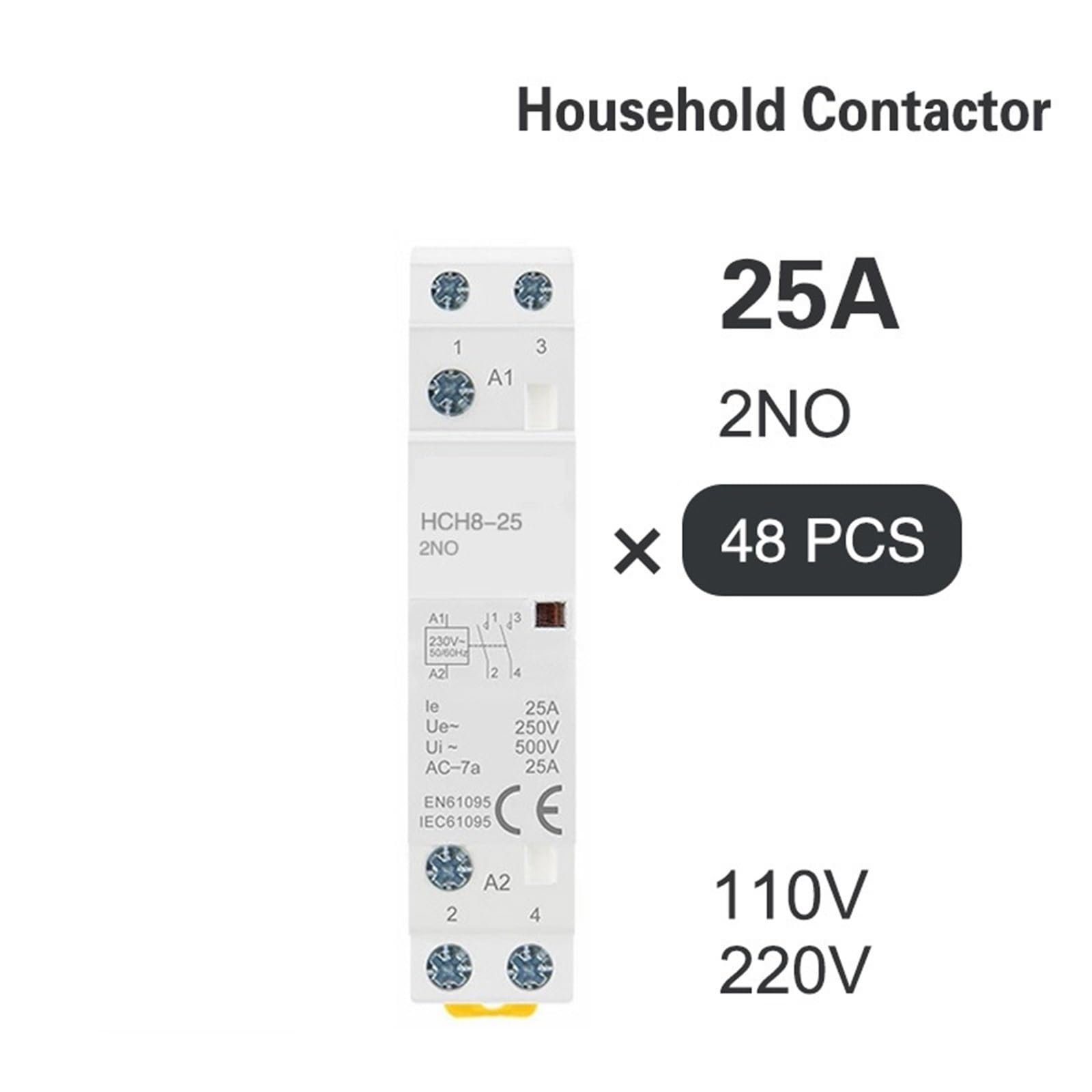 HCH8-25 48 szt. modułowy stycznik, kontroler 2P 2NO 220 V, automatyczny stycznik do gospodarstwa domowego, typ DIN (2P 25A 2NO 110V)