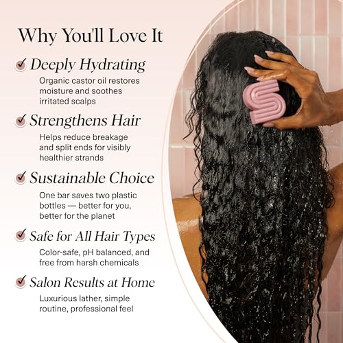 Kitsch Castor Oil Shampoo Bar Soap - Hydrating & Moisturizing Hair Care - Organic Castor Oil Solid Shampoo for Hair Growth & Scalp Nourishment - Silicone & Paraben-Free, Vegan - 3.2oz