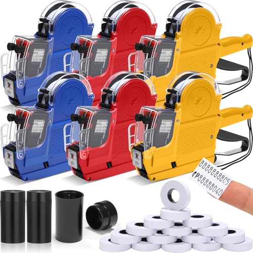Fullhawl 6 Set Price Gun 2 Line Labeler with 20000 Blank White Labels 3 Ink Rolls Kit, Date Gun Pricing Tagging Stickers Maker Machine for Office Retail Shop Grocery Store Yard Sale