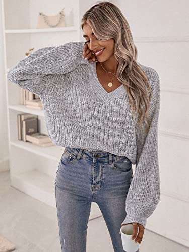 fall sweaters for women 2023 Long Sleeve V Neck Drop Shoulder Sweater3