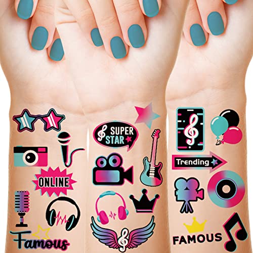 Maitys 288 Pcs Music Temporary Tattoos for Kids Disco Music Tattoos Stickers Mixed Style Hand Wrist Body Artfor Party Supplies Decorations Boys Girls Birthday Gifts