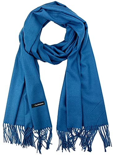 Plum Feathers Women's Cashmere Feel Pashmina Shawls Wraps Stole for Evening Dress Warm Blanket Scarf (Teal Blue)