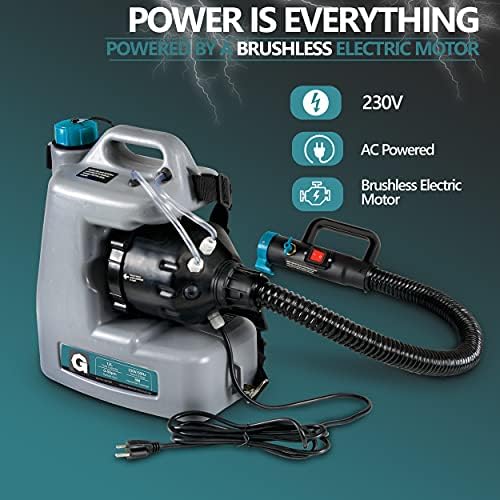 G Fogger Machine Disinfectant Corded Backpack Mist Duster ULV Sprayer 12L 1-15GPH Mist Blower Adjustable Particle Size 0-50um/Mm with Extended Commercial Hose and Spray Nozzle