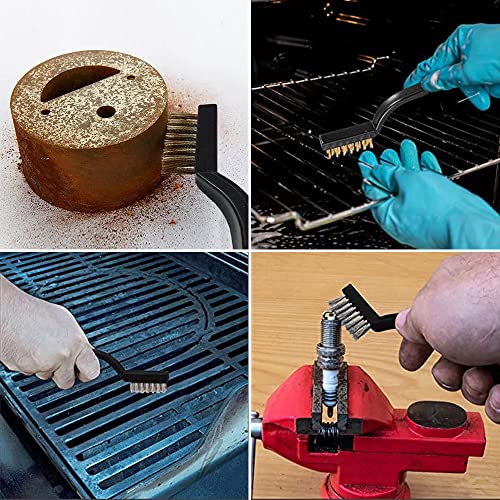 TOTONY Mini Drahtbürsten Set 3-teilig Hand Drahtbürste Klein Edelstahl Messing Bürste Stahlbürste Metallbürste zur Reinigung Schmutz Schlacken Rost