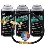 ZeroR R134a Refrigerant Replacement | 134a AC Systm Recharge Kit | Can Tap with Gauge + 3 Cans