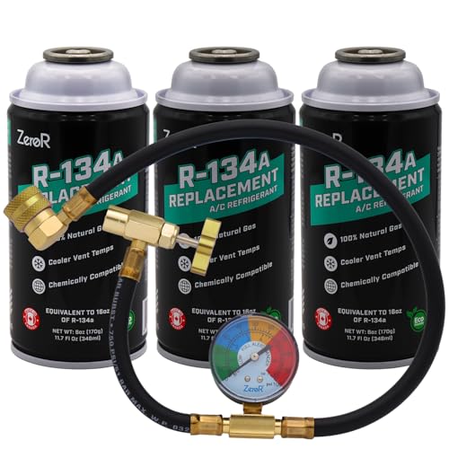 ZeroR R134a Refrigerant Recharge Kit with Gauge and 3 Cans