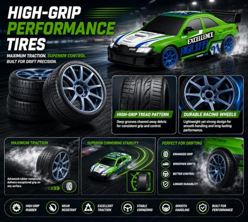 Image of Remote Control Sports Car & Off-Road SUV Toy for Kids, High Speed RC Racing with Wireless Remote, Realistic Lights & Premium Design Gift for Boys Girls (Excellence Drift CAR)