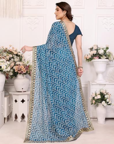 Image of Yashika Women's Printed Georgette Printed Saree With Lace Border and Blouse Material