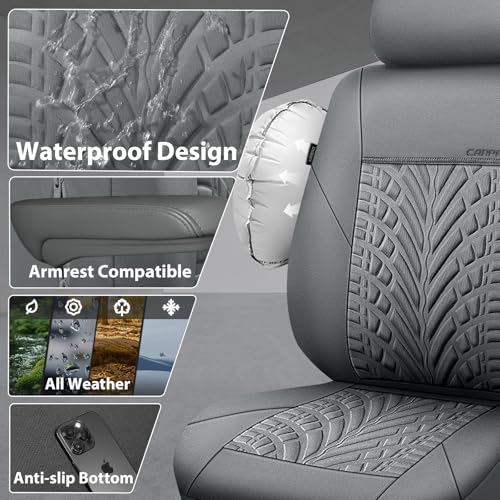Image of CAR PASS Neoprene Waterproof Seat Covers Full Sets, Wetsuit Car Seat Covers 5 Seats Universal Fit for Vans, Truck, SUV, 3D Tyre Embossed Seat Covers Anti Slip with Armrests, Aibag Compatible(All Gray)