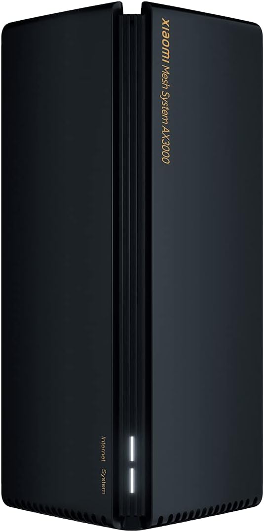 Single Xiaomi Mesh System AX3000 unit, black, with illuminated status indicator.