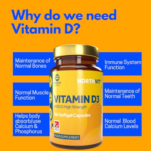 Vitamin D3 Softgels 4,000iu, Maximum Strength, 365 Easy to Swallow Softgels (1 Year Supply) Immune Support, Healthy Bones, Made in The UK by Northumbria Health - Image 4