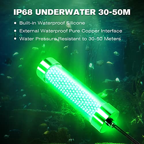 Husuku Fs1-1 Led Underwater Fishing Light - 11Inch Dc12V 417Led 30000Lm 300W Green Night Fishing Finder, Fish Attractor Accessories, Ip68 Submersible Lamp For Crappie, Snook, Squid, Shrimp, 33Ft Wire #TOP2
