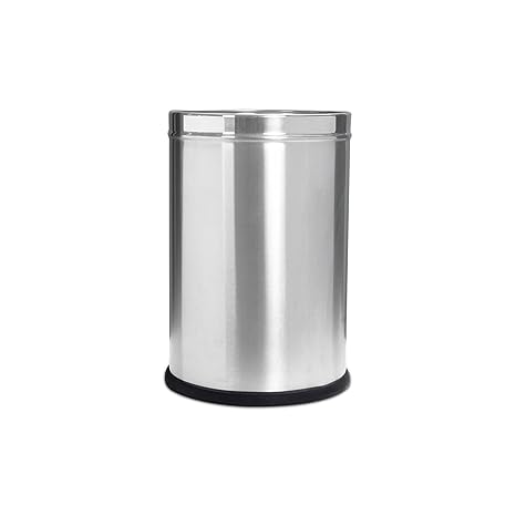 Bathla Stainless Steel Open Dustbin for Home, Office & Kitchen - 8 Litres | Open Top Garbage Bin for Dry Waste, Paper & Recycling | Durable, Rust-Resistant & Space-Saving Trash Can