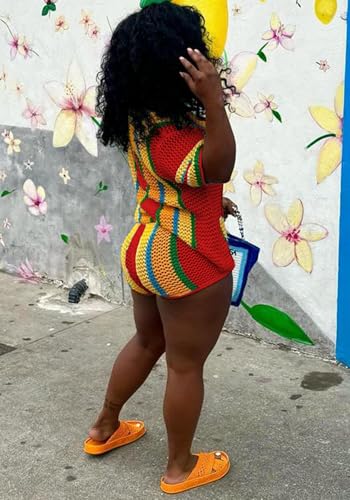 Summer 2 Piece Short Sets For Women Crochet Short Sleeve Shirt and Shorts Matching Set Vacation3