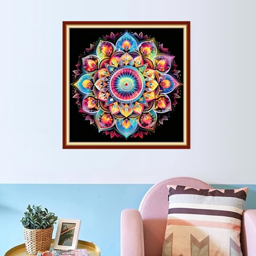 Image of Joyhoor Cross Stitch Kits for Beginners Stamped Cross-Stitch Supplies Needlework preprint Embroidery Kits for Adults DIY Needlepoint Kits Embroidery Patterns 11CT-Colorful Mandala 18x18 inchs