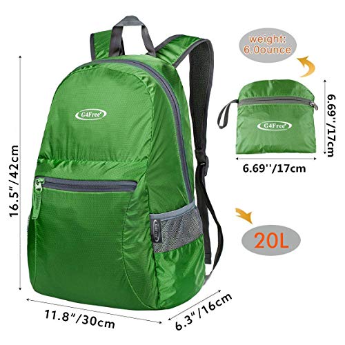 Image of G4Free 20L Small Packable Travel Hiking Backpack for Men Women | Lightweight Foldable Waterproof Daypack for Outdoor, Green
