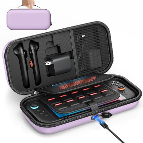 Image of Auarte [Charge inside Carrying Case for Nintendo Switch 2 2025 / Switch OLED / Switch with Adapter and for Joy Cons Storage, Travel Cases for Switch 2 Console with 22 Game Card Storage (Lighte Purple)