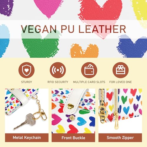 Image of Jogjam Raining Hearts Rfid Ladies Wallet, Small Slim Thin Compact Credit Card Women Wallet, PU Leather Bifold Cash Zipper Coin Pocket ID Window for Female