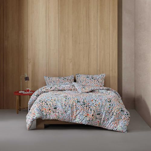 Image of MARIMEKKO - Duvet Cover King Size, Naturally Soft & Smooth Cotton Percale Bedding w /a Lightweight Feel - 3 Piece Bed Set with Matching Pillowcases (Rantanitty Orange)
