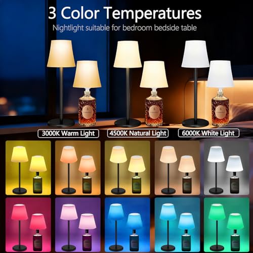 Image of 2Pack Wireless Wine Bottle Lamp Dimmable Rechargeable 3 Color&RGB LED Bottle Lights for Liquor & Wine Bottles Touch Control Battery Operated LED Lamp ABS Cordless Lampshade (2, Wine bottle+Table lamp)