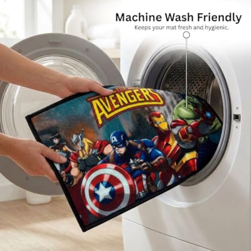 Image of Athom Living MarvelAvenger Team Theamed Kids Nylon Bathmat, with Latex Backing, Anti-Skid Bathmat, 37 x 57 cm, Pack of 1