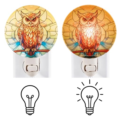 Image of Owl Night Light Vintage Retro Cottage Core Bird Figurine Plug in Wall On /Off Switch Tiffany Stained Glass Style