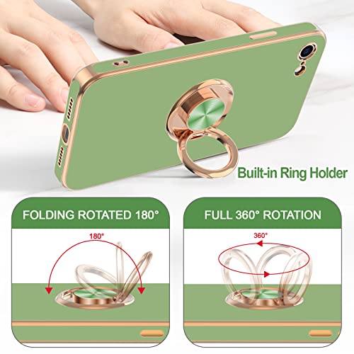 Image of Hython for iPhone SE Case 2022 /2020, iPhone 8 7 Case Ring Holder Stand Magnetic Kickstand, Plating Rose Gold Edge Soft TPU Bumper Cover Shockproof Protective Phone Cases Women Girls Boys, Light Green