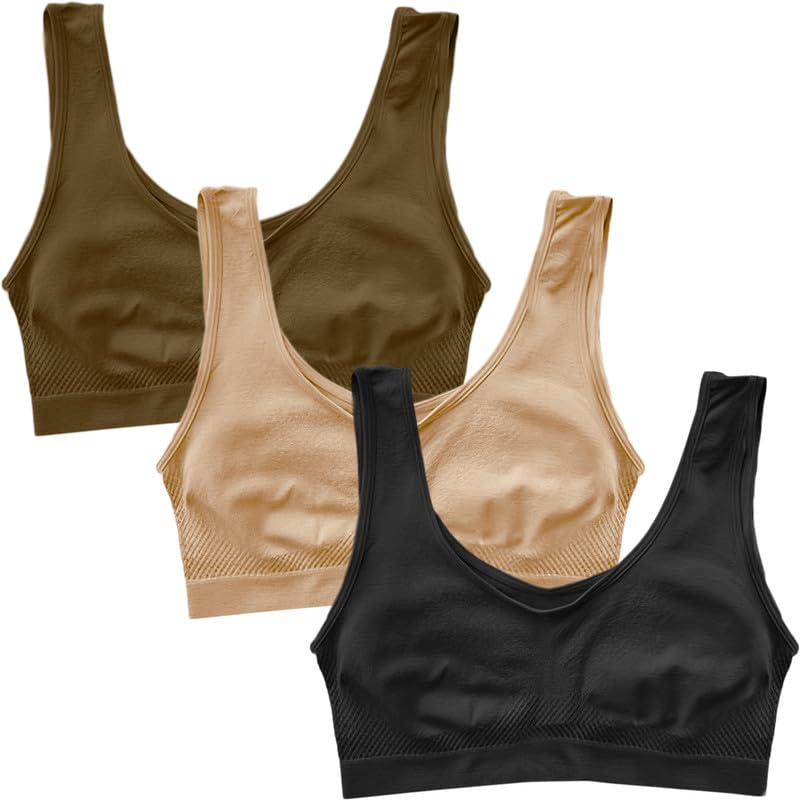 Image of Pack of 3 Seamless Air Bra: Stretchable, Non-Padded, Non-Wired Sports Bra for Women