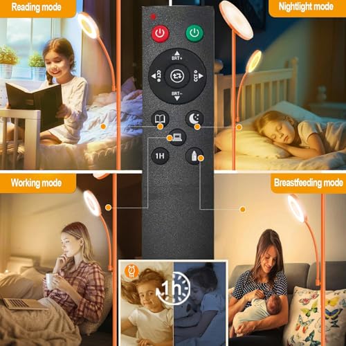 Image of marctronic Orange Floor Lamp, 42W 4000LM Super Bright LED Lamp with Reading Light for Living Room Bedroom Office, Touch Control, Dimmable Standing Lamp with Remote