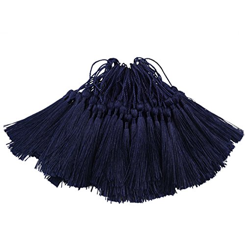 Image of 100pcs 13cm /5 Inch Silky Floss Bookmark Tassels with 2-Inch Cord Loop and Small Chinese Knot for Jewelry Making, Souvenir, Bookmarks, DIY Craft Accessory (Dark Blue)