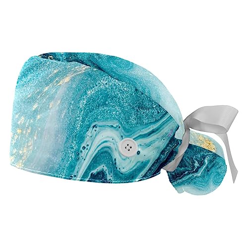 Bonnet de travail bouffant marbre bleu femme et homme ajustable anti-transpiration