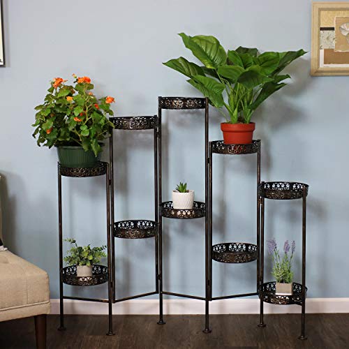 Sunnydaze Steel 10 Tier Indoor And Outdoor Folding Plant Stand Tiered Metal Flower Pot Holder With Bronze Finish Multi Tiered Garden Planter Holder 46 Inch Tall Plant Stand Buy Online In