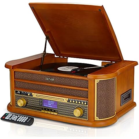 Denver 9-in-1 Retro Vintage Wooden Record Player With Speakers & Bluetooth - 3 Speed Vinyl & Cassette With CD Player, DAB+ Radio, FM, AUX IN, MP3 USB Recording, AUX IN And Line Out - MRD-51BT Cover